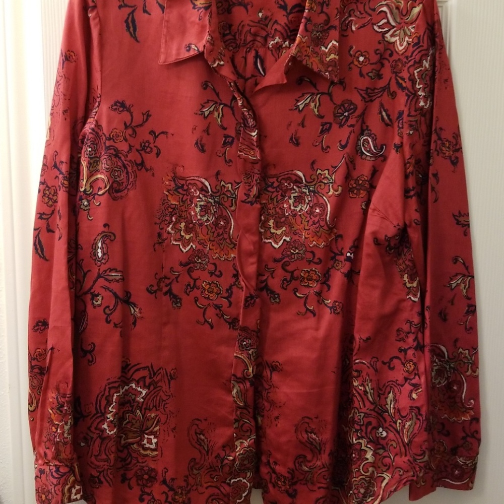 Coldwater Creek red paisley blouse